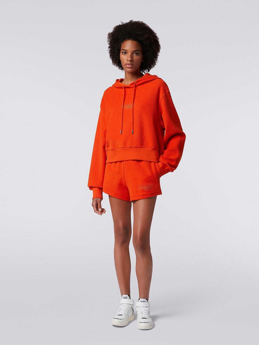 Kvinder Missoni Toj | Crop Borstet Fleece Sweatshirt Med Haette Og Logo Orange