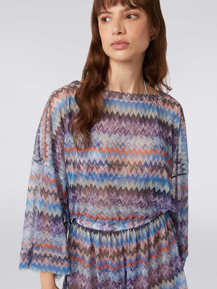 Kvinder Missoni Strandtoj | Chevron Viskose Tyl Cover Up Bluse Bla