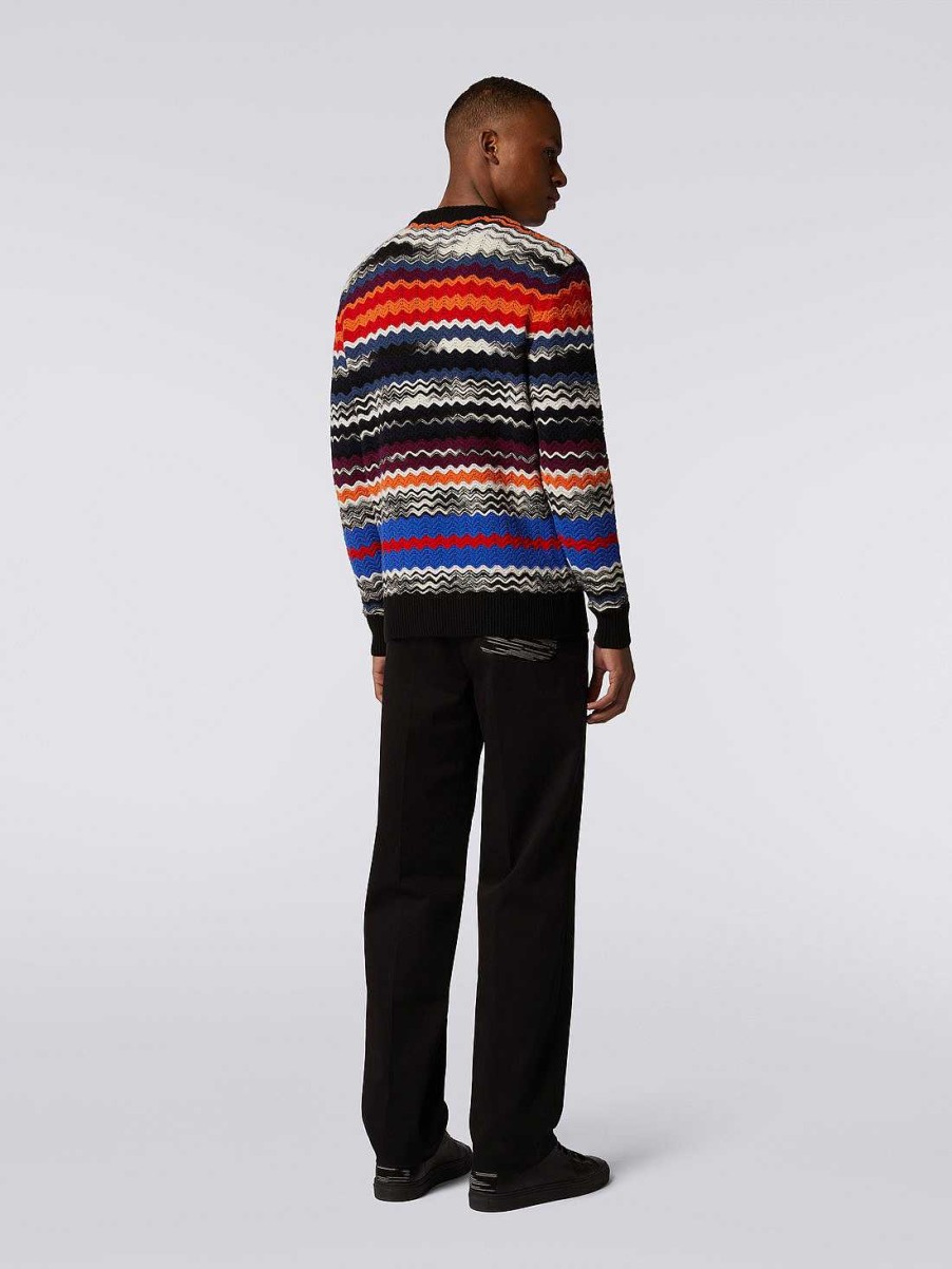 Maend Missoni Strik | Chevron Pullover I Uldblanding Med Rund Hals Flerfarvet