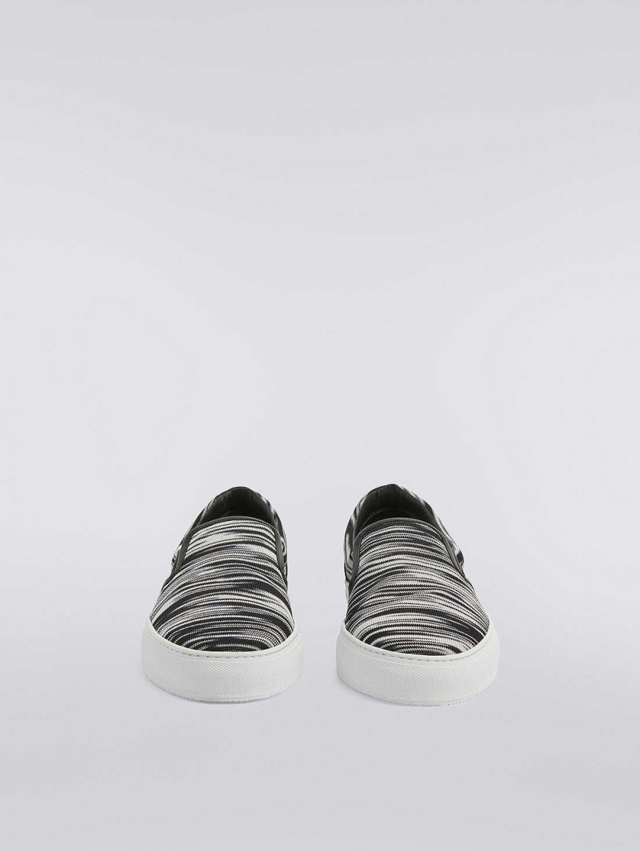 Maend Missoni Sko | Slip-On Sneakers Med Overdel I Slubstof Hvid, Sort Og Gra