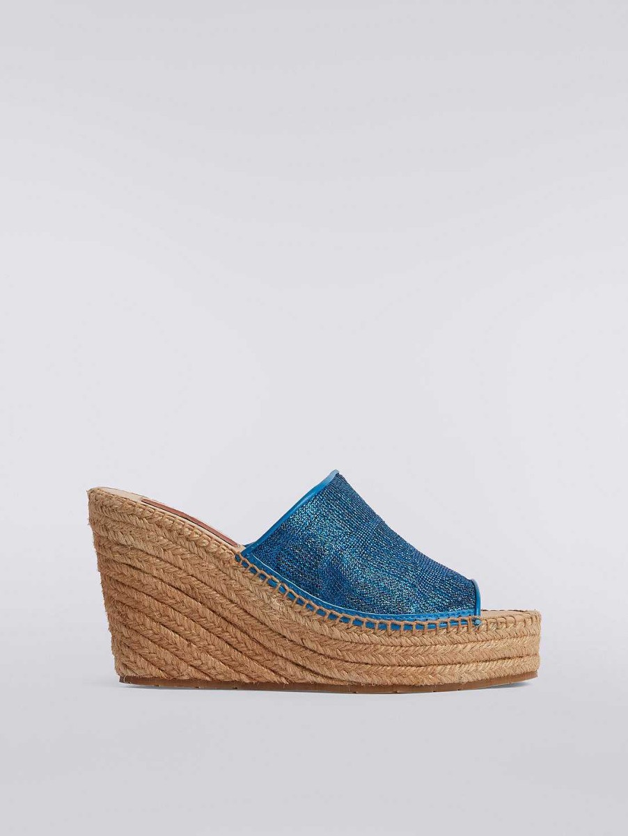 Kvinder Missoni Tilbehor | Espadriller Med Kile- Og Chevronstrikket Band Bla