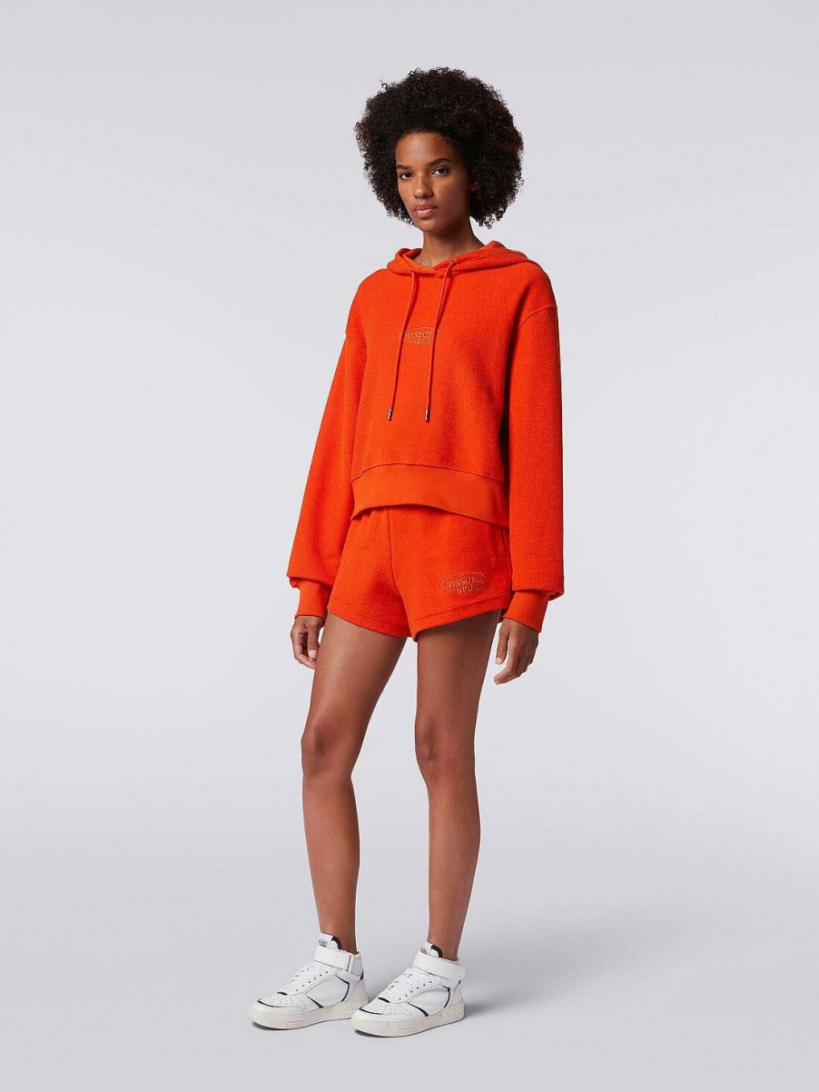 Kvinder Missoni Toj | Crop Borstet Fleece Sweatshirt Med Haette Og Logo Orange