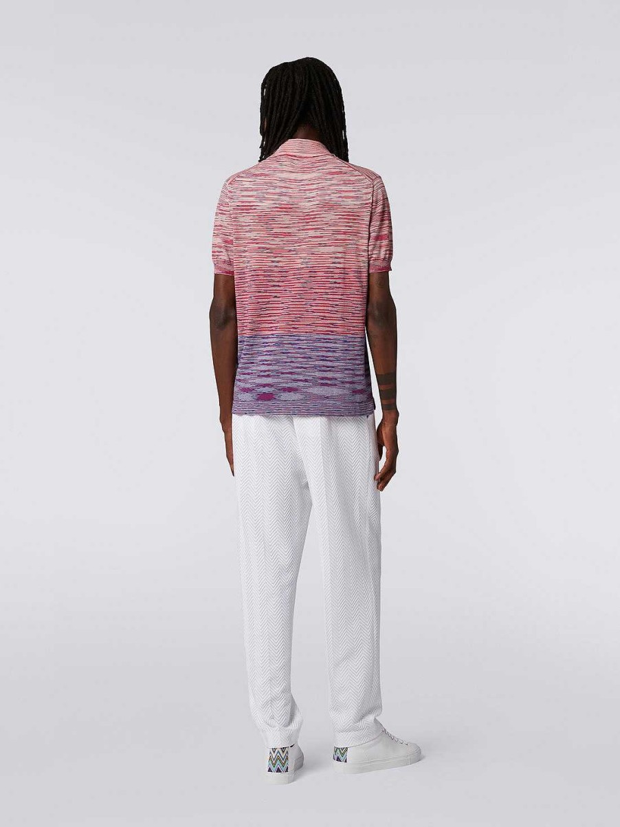 Maend Missoni Poloer Og T-Shirts | Degrade Stribet Kortaermet Poloshirt I Bomuld Rod & Lilla