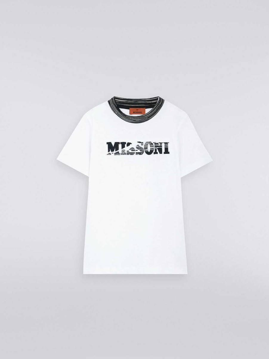 Dreng (4-14 Ar) Missoni | T-Shirt Med Rund Hals I Bomuld Sort Hvid