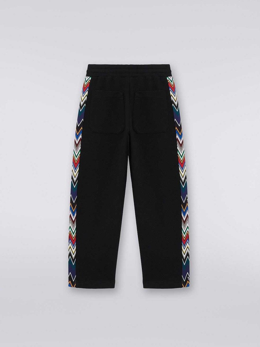 Dreng (4-14 Ar) Missoni | Joggers I Bomuldsfleece Med Chevron-Indlaeg Sort