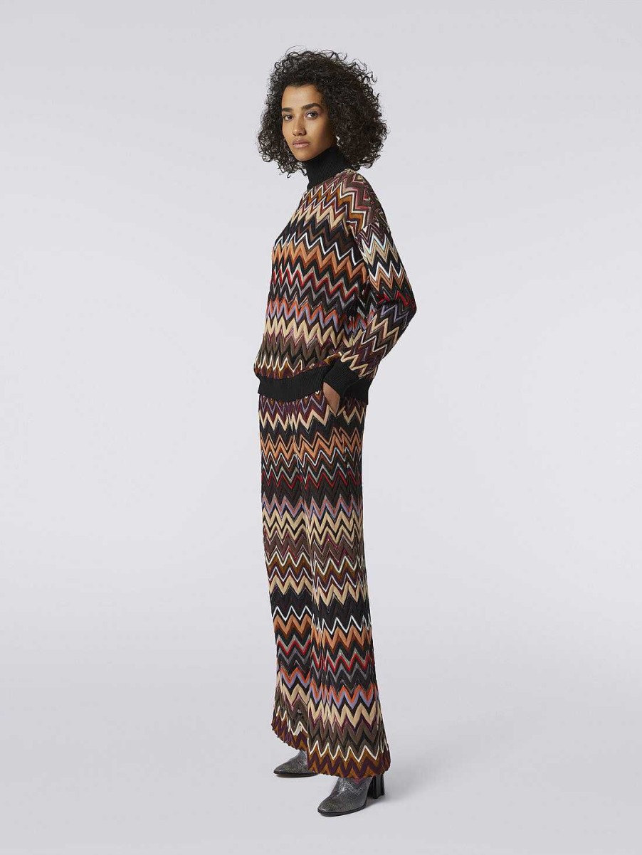 Kvinder Missoni Strik | Oversized Uldblanding Chevron Pullover Med Hoj Hals Flerfarvet