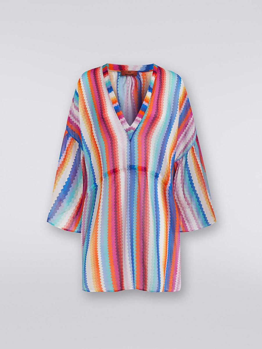 Kvinder Missoni Strandtoj | Kort Cover Up Kaftan I Zigzag Bomuld Og Silke Flerfarvet