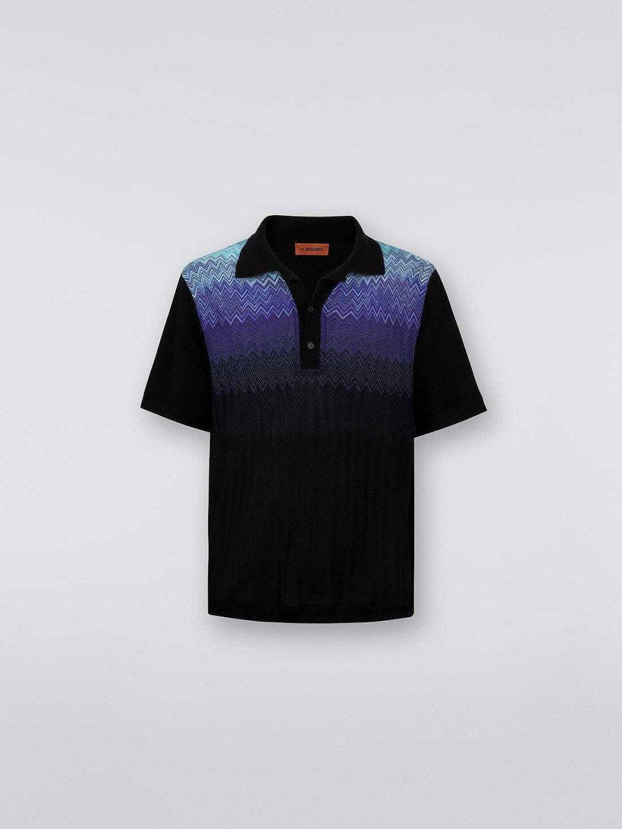 Maend Missoni Poloer Og T-Shirts | Kortaermet Poloshirt I Bomuld Og Silke Sort & Bla