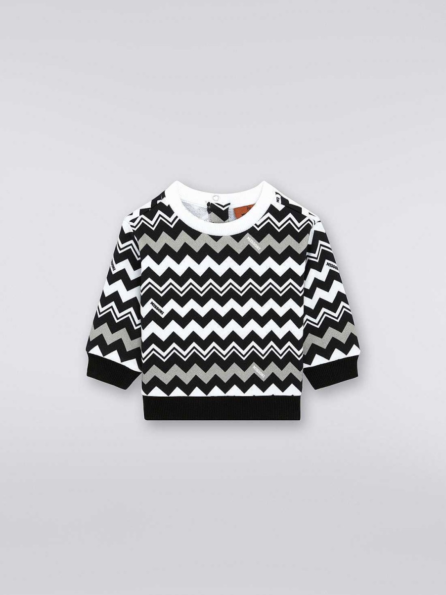 Dreng (4-14 Ar) Missoni | Zigzag Sweatshirt I Bomuld Med Rund Hals Sort Hvid