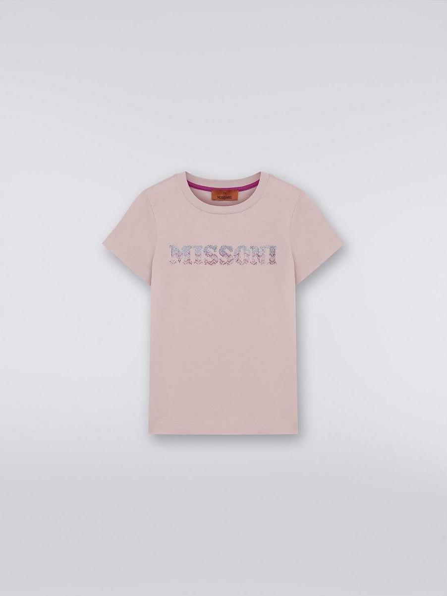 Pige (4-14 Ar) Missoni | Bomuld T-Shirt Med Rhinestone Logo Flerfarvet