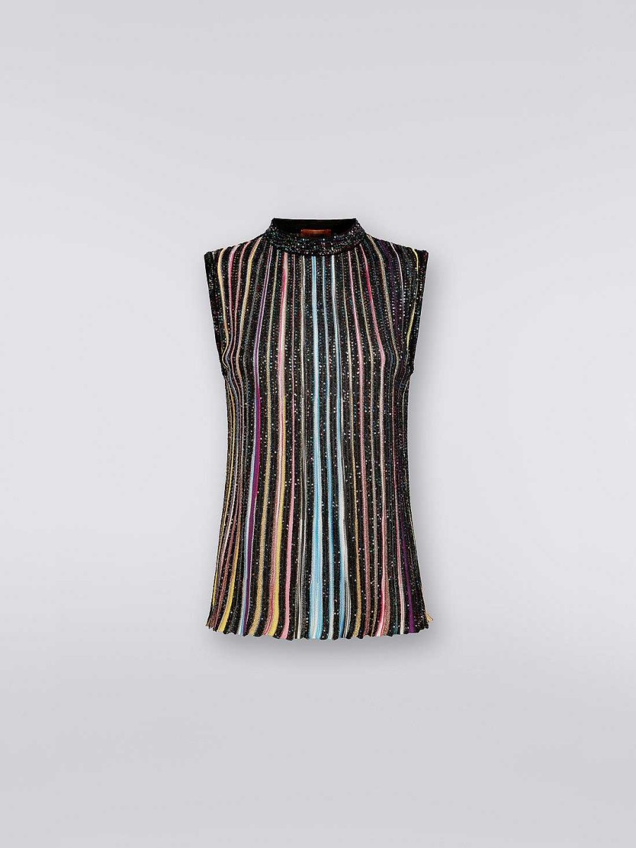 Kvinder Missoni T-Shirts Og Toppe | Bomulds Aermelos Top Med Pailletter Sort Og Flerfarvet