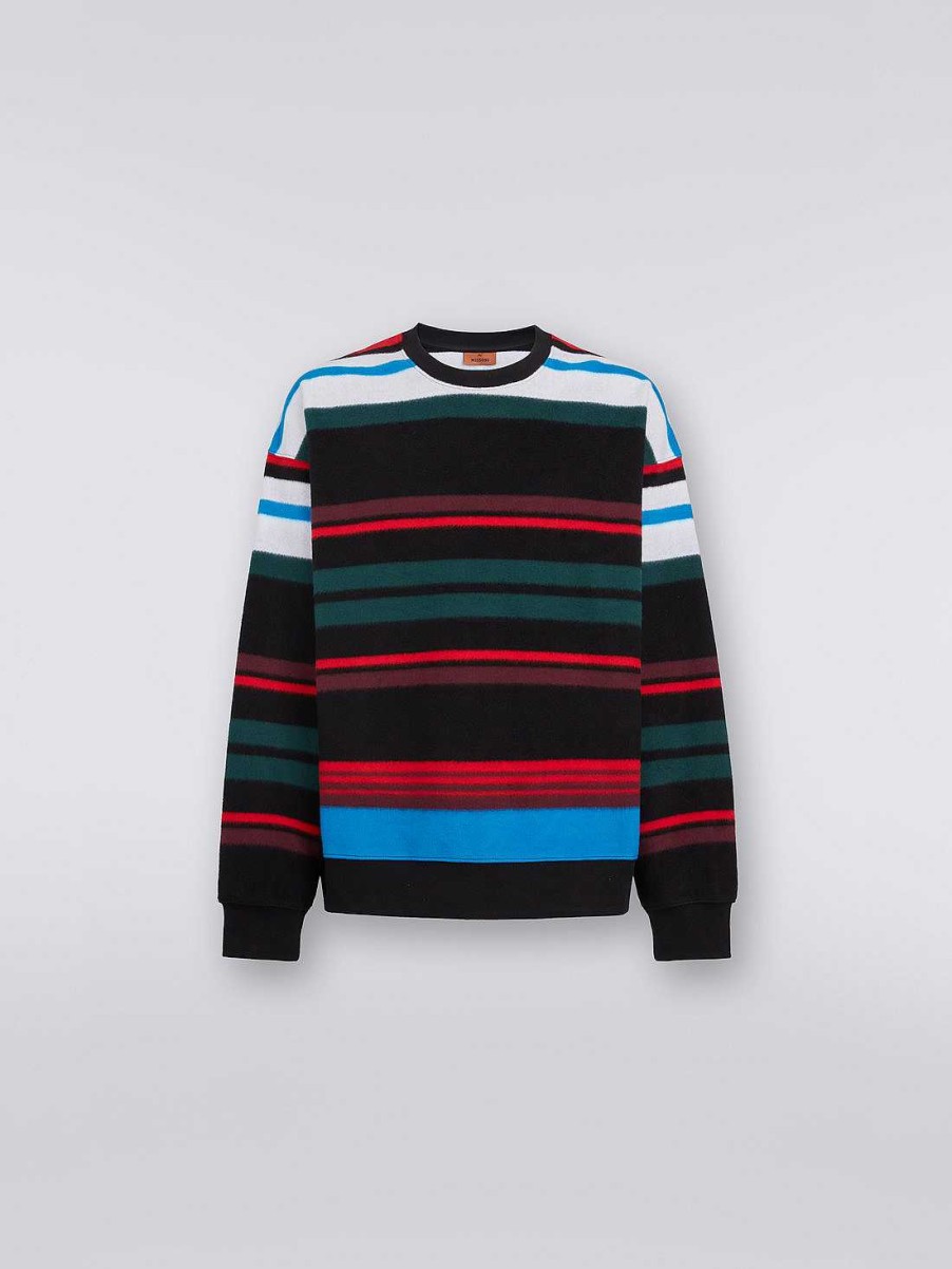 Maend Missoni Strik | Stribet Bomuldsfleece Pullover Med Rund Hals Flerfarvet