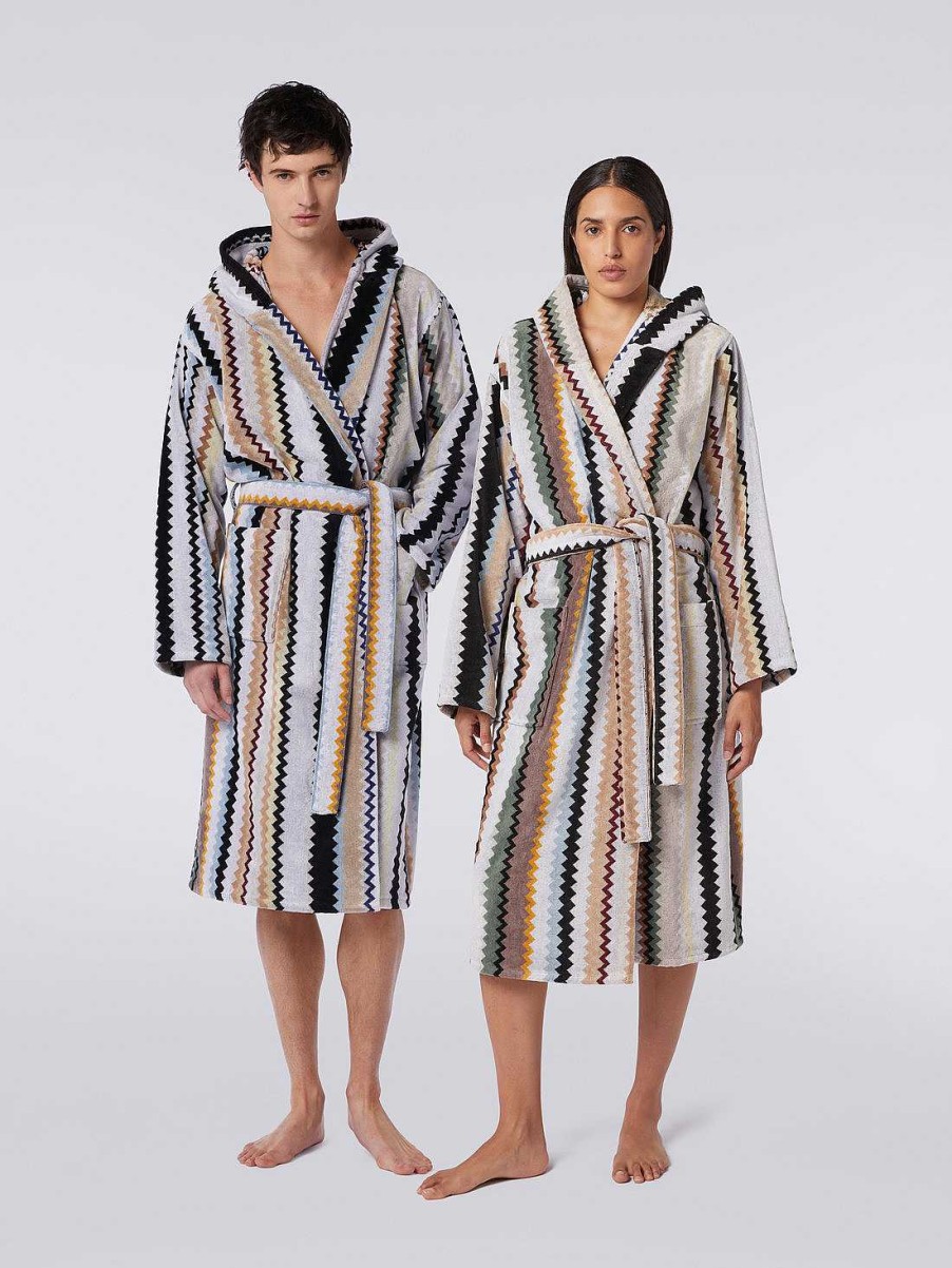 Kvinder Missoni Badekaber | Long Curt Badekabe Med Haette I Chevron Bomuld Sort