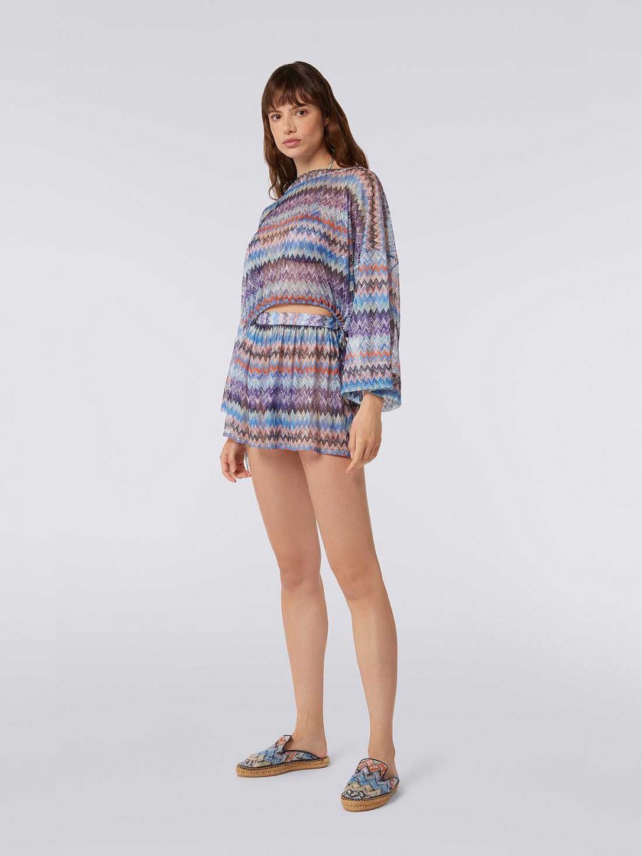 Kvinder Missoni Strandtoj | Chevron Viskose Tyl Cover Up Shorts Bla Skygge Chevron