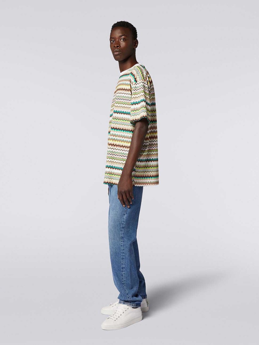 Maend Missoni Poloer Og T-Shirts | Oversized T-Shirt I Bomuld Med Zigzag Print Flerfarvet