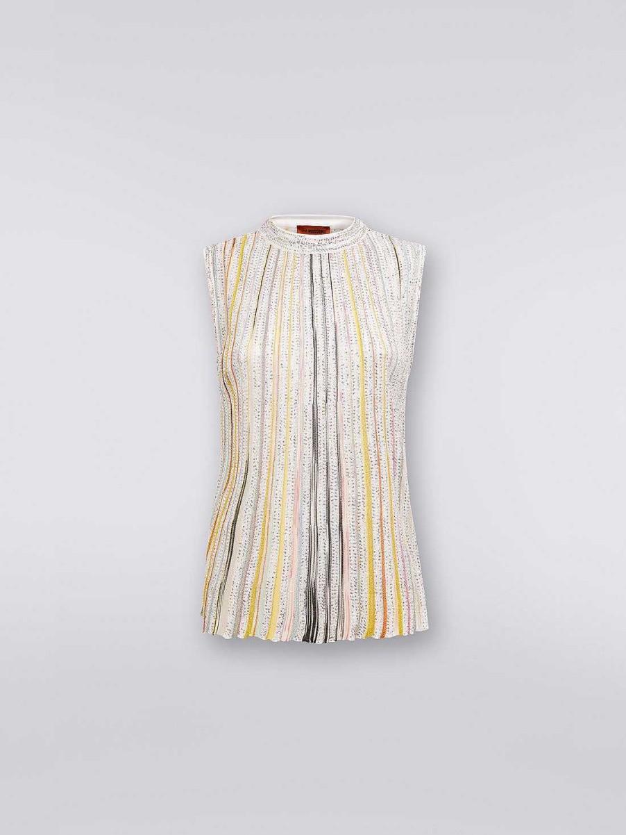 Kvinder Missoni T-Shirts Og Toppe | Bomulds Aermelos Top Med Pailletter Hvid & Flerfarvet