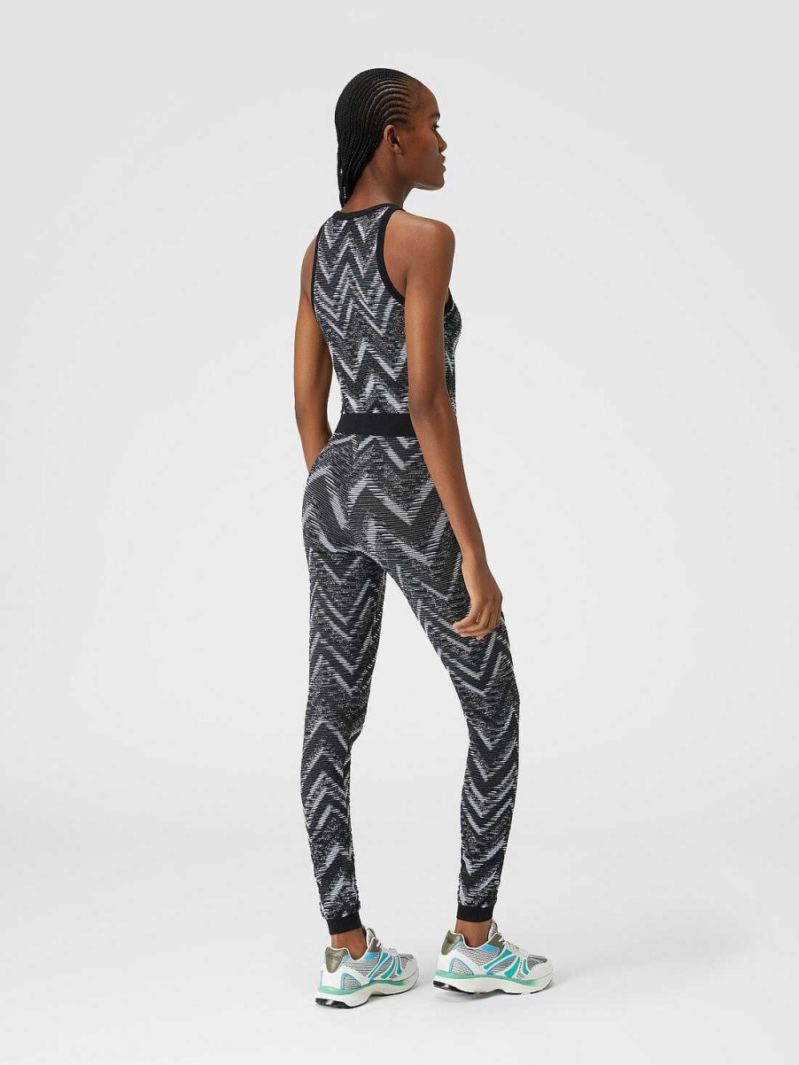 Kvinder Missoni Toj | Chevron Strik Top Med Logo Sort Hvid