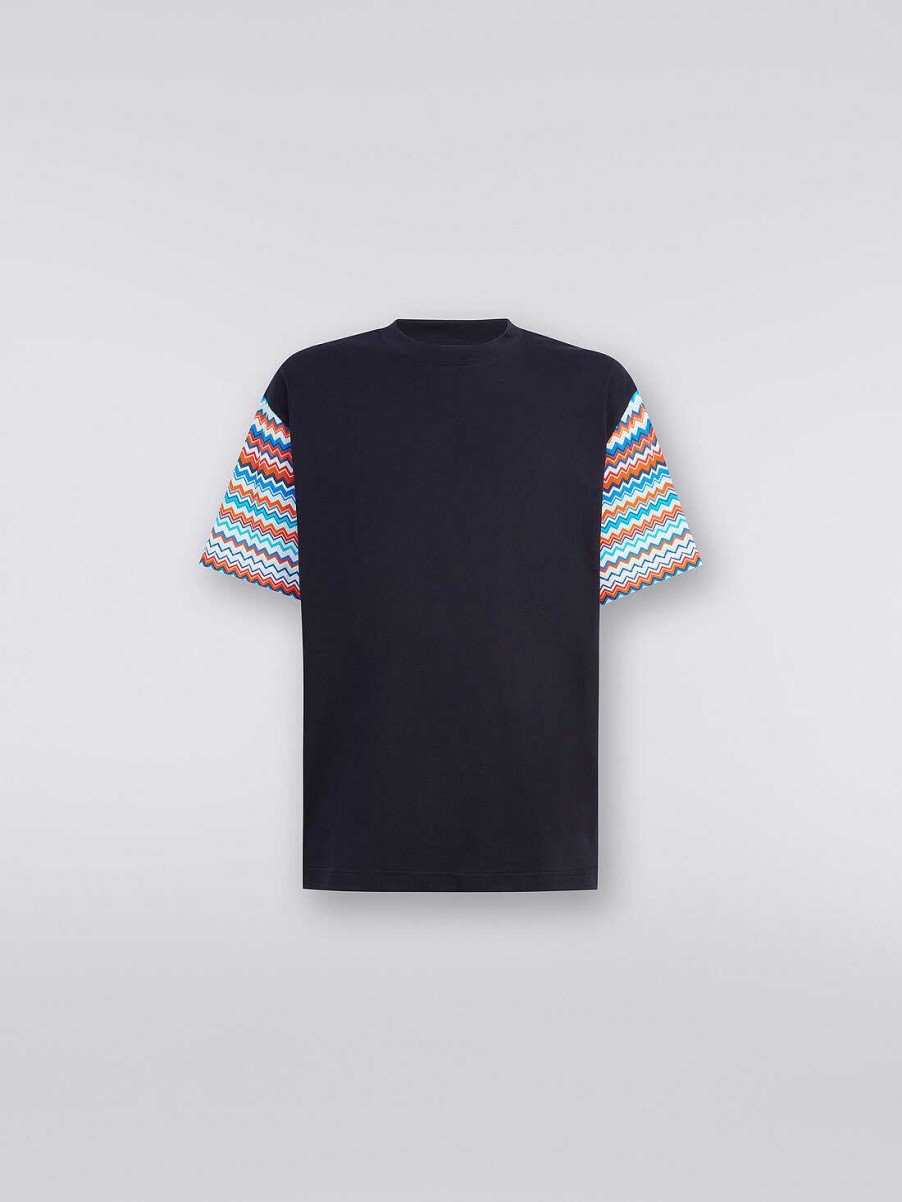 Maend Missoni Poloer Og T-Shirts | Oversized T-Shirt I Bomuld Med Zigzag-Indlaeg Flerfarvet