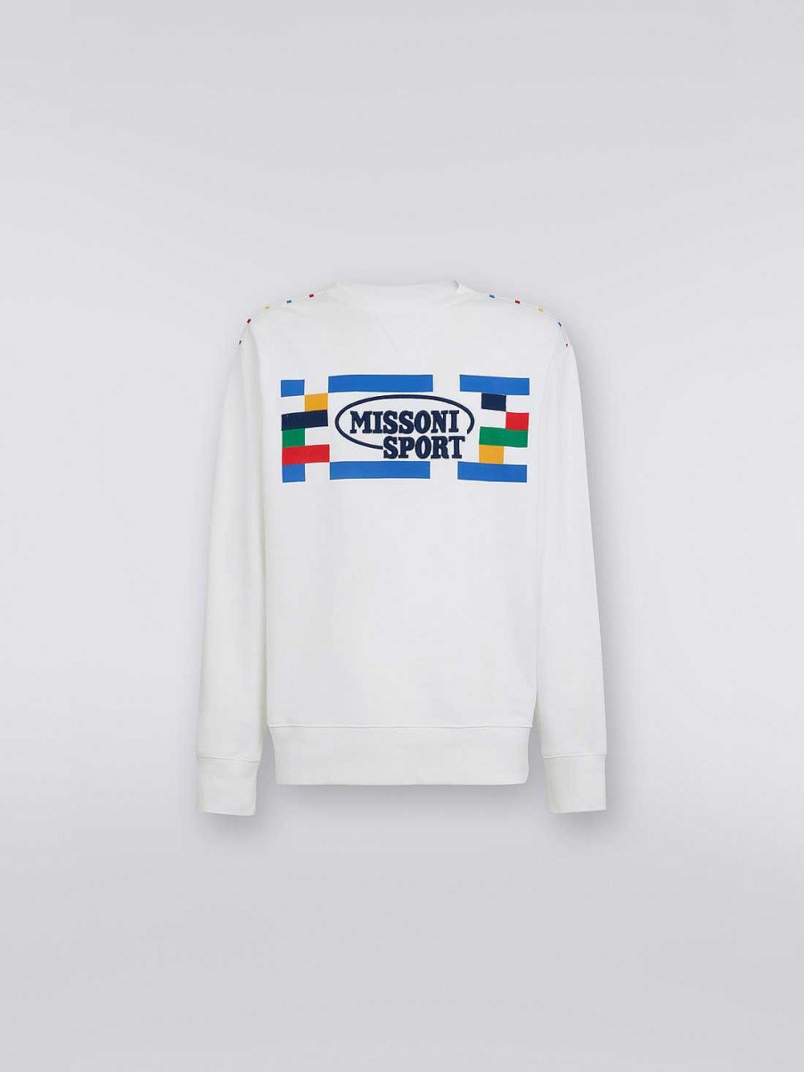 Maend Missoni Toj | Sweatshirt I Bomuld Med Rund Hals, Legacy-Logo Og Strikkede Kanter Hvid Og Flerfarvet Arv