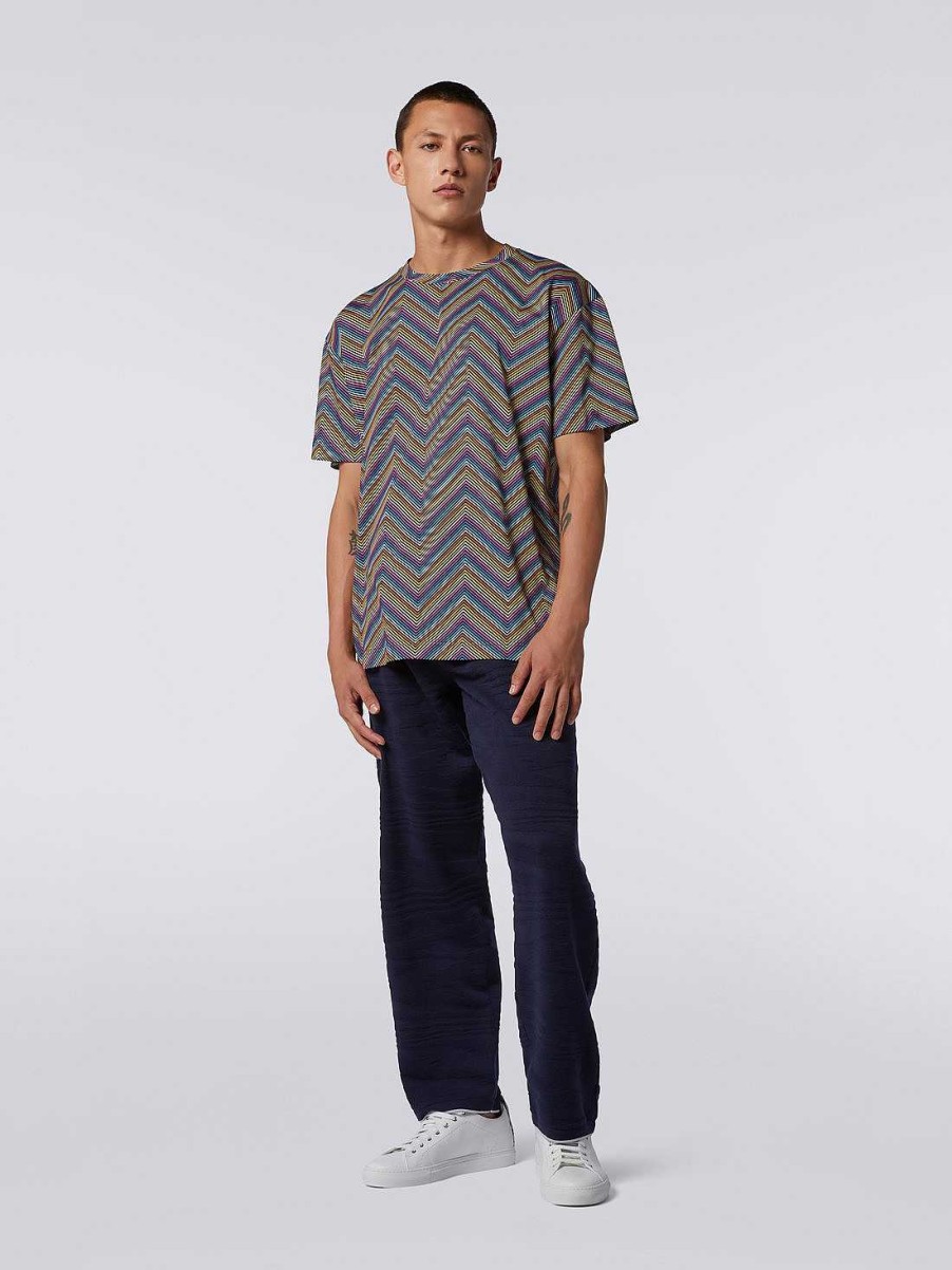 Maend Missoni Poloer Og T-Shirts | T-Shirt I Bomuld Med Rund Hals Og All-Over Zigzags Flerfarvet