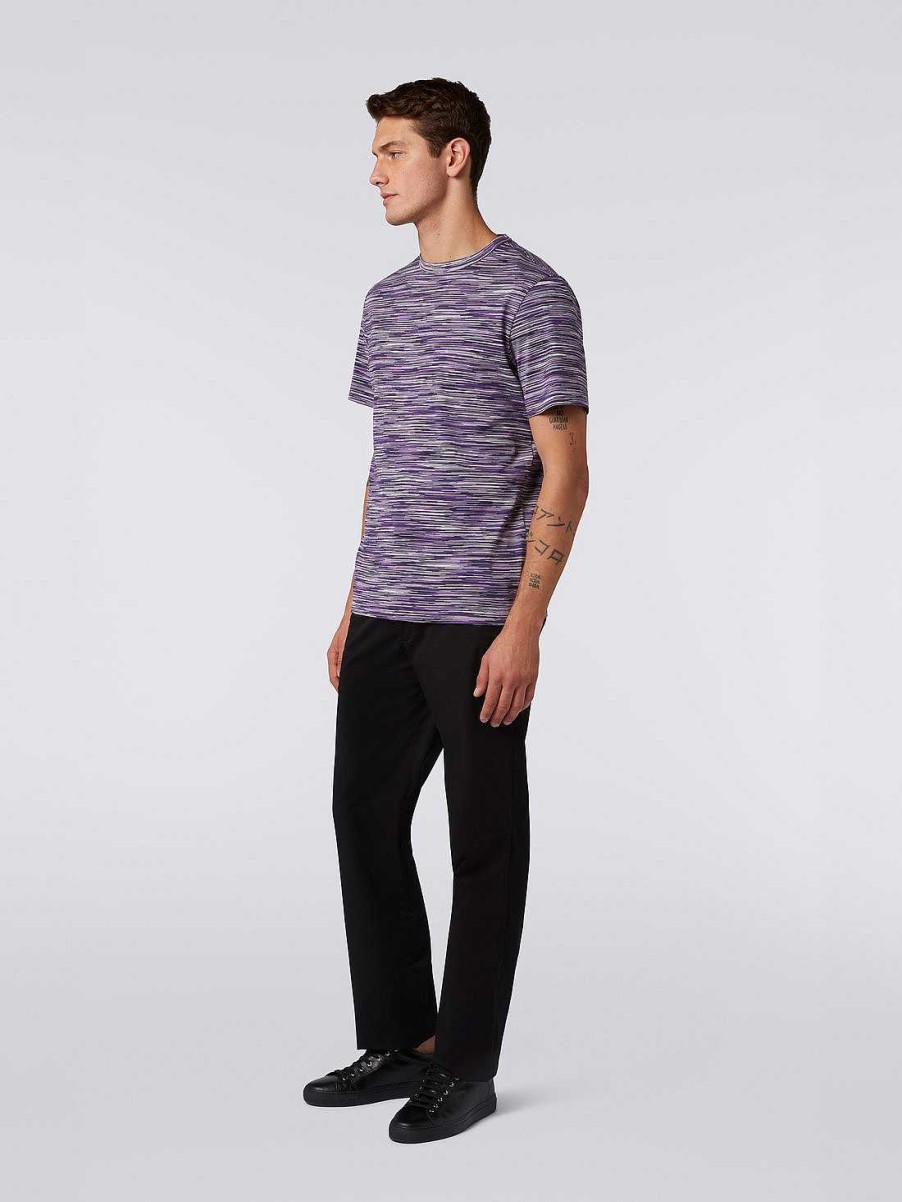 Maend Missoni Poloer Og T-Shirts | T-Shirt Med Rund Hals I Bomuld Hvid, Sort Og Lilla