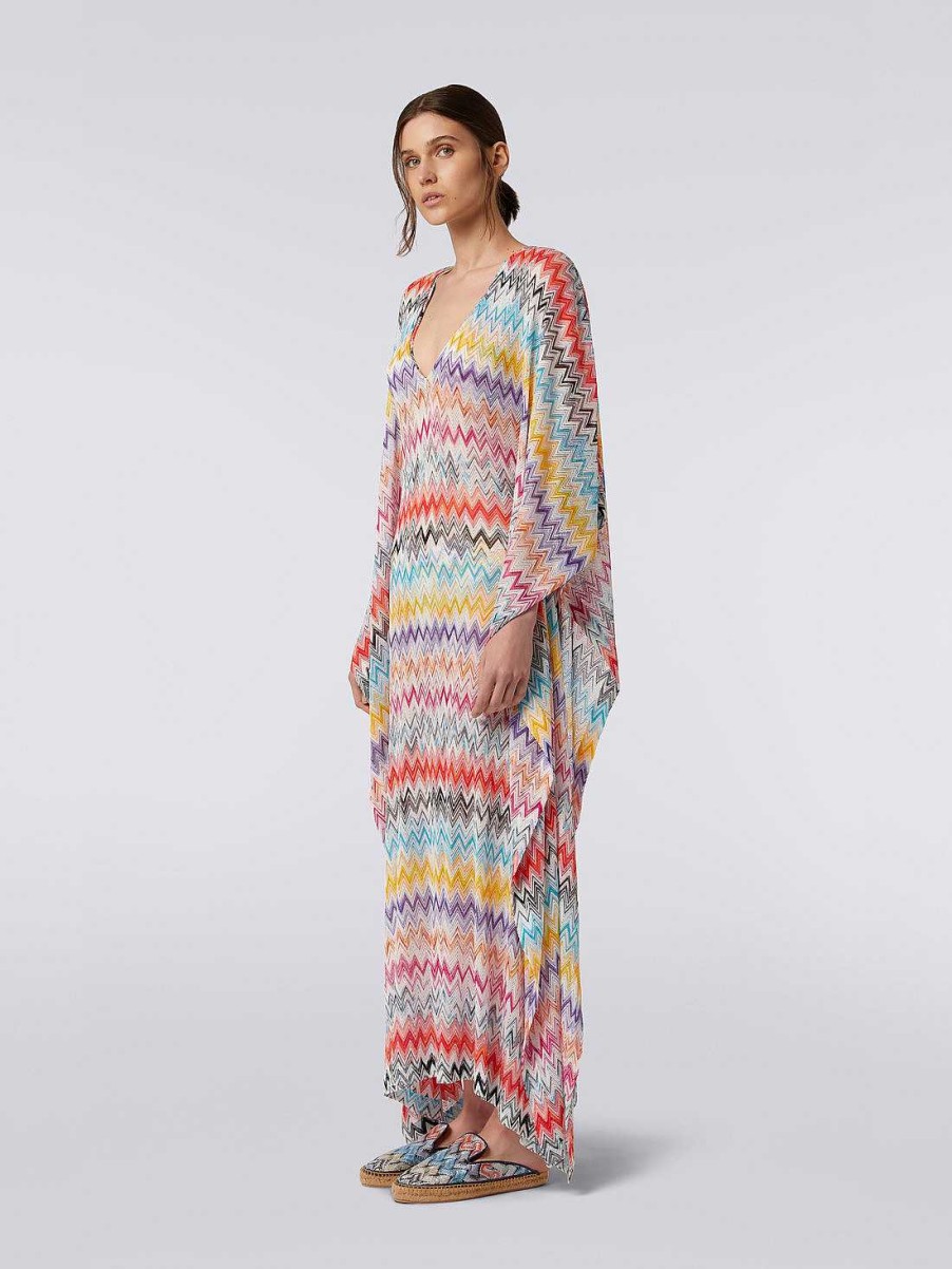 Kvinder Missoni Strandtoj | Lang Zigzag Viskose Kaftan Cover Up Flerfarvet