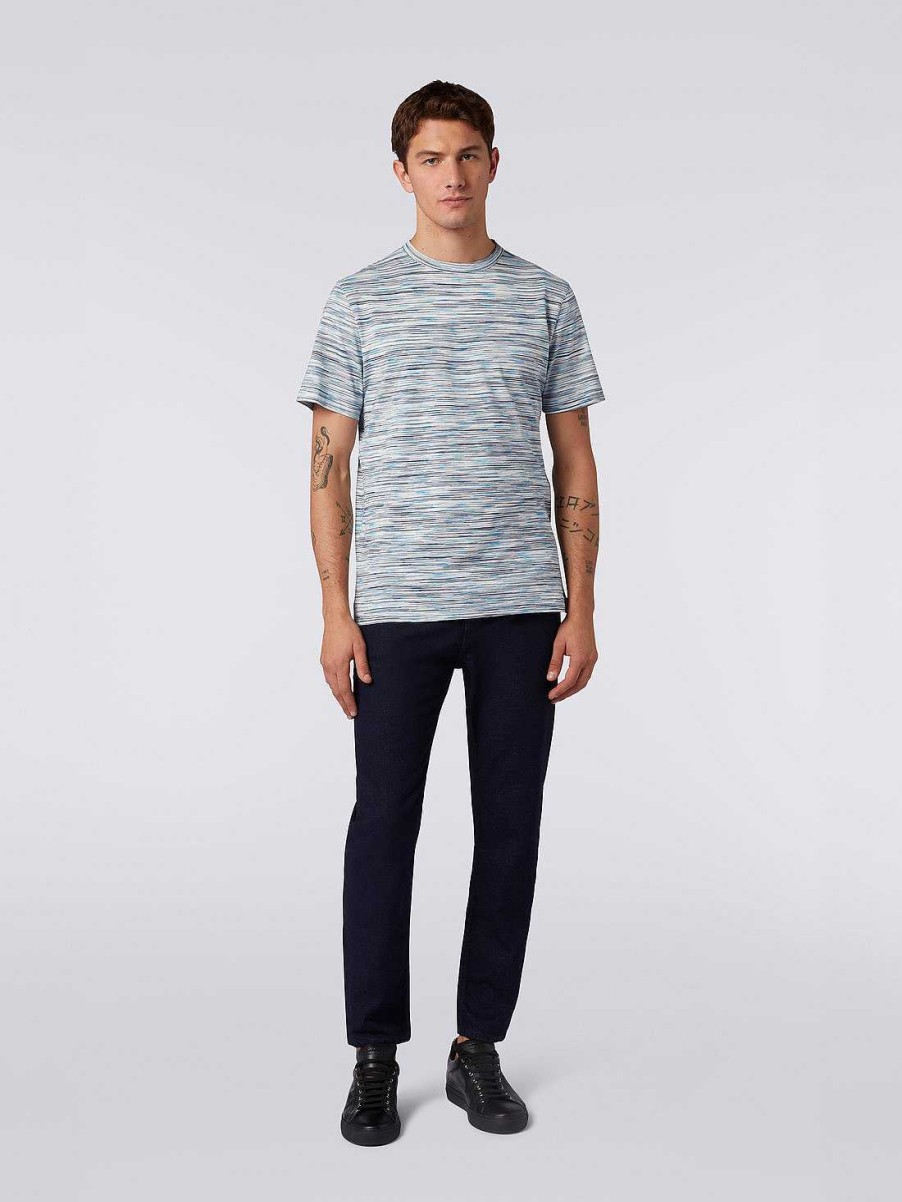 Maend Missoni Poloer Og T-Shirts | T-Shirt Med Rund Hals I Bomuld Hvid, Sort Og Lysebla