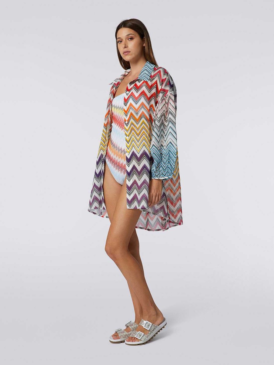 Kvinder Missoni Strandtoj | Bred Bomulds- Og Silkebluse I Zigzag-Print Flerfarvet