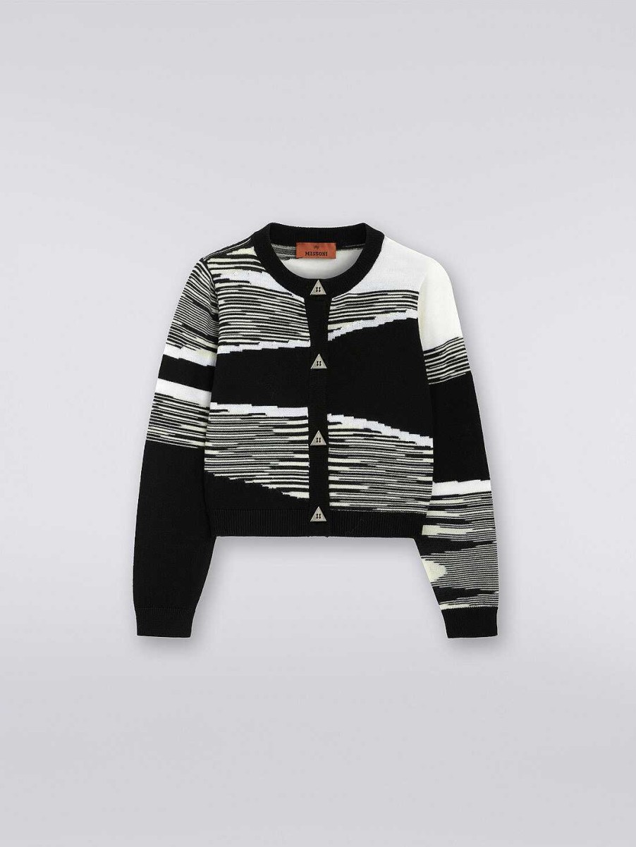 Pige (4-14 Ar) Missoni | Ren Jomfruelig Uld Cardigan Sort Hvid