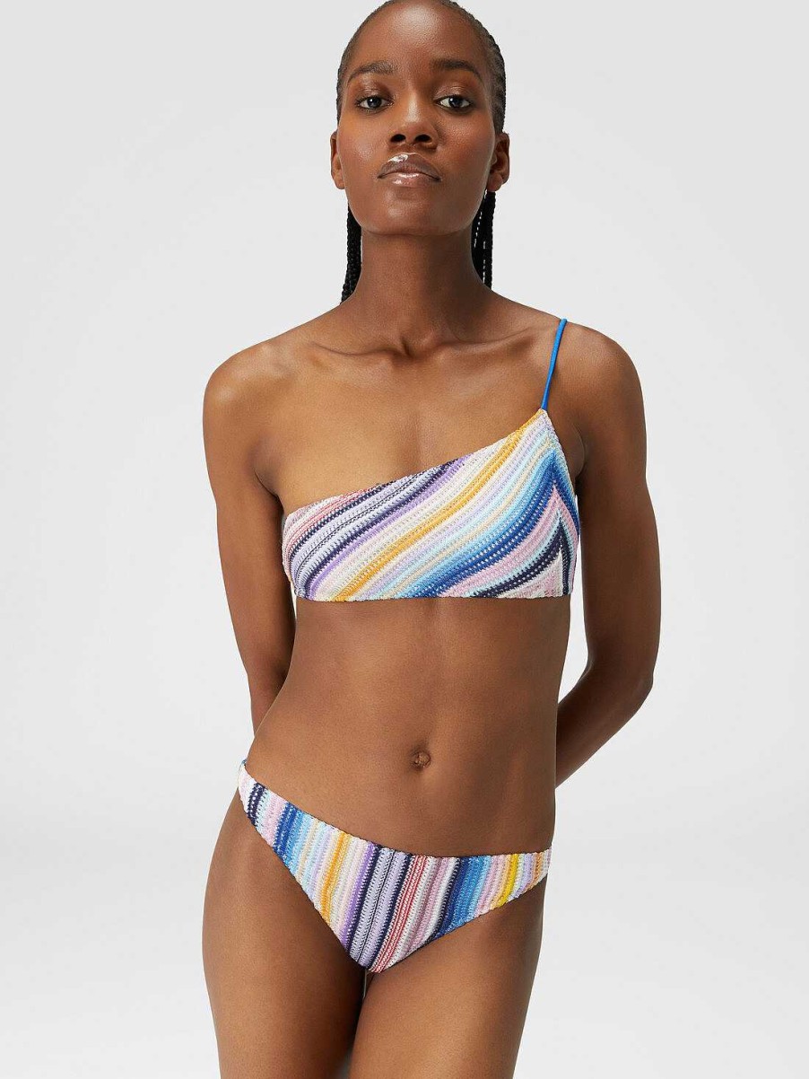 Kvinder Missoni Badetoj | Stribet En-Skulder Haeklet Bikini Flerfarvet