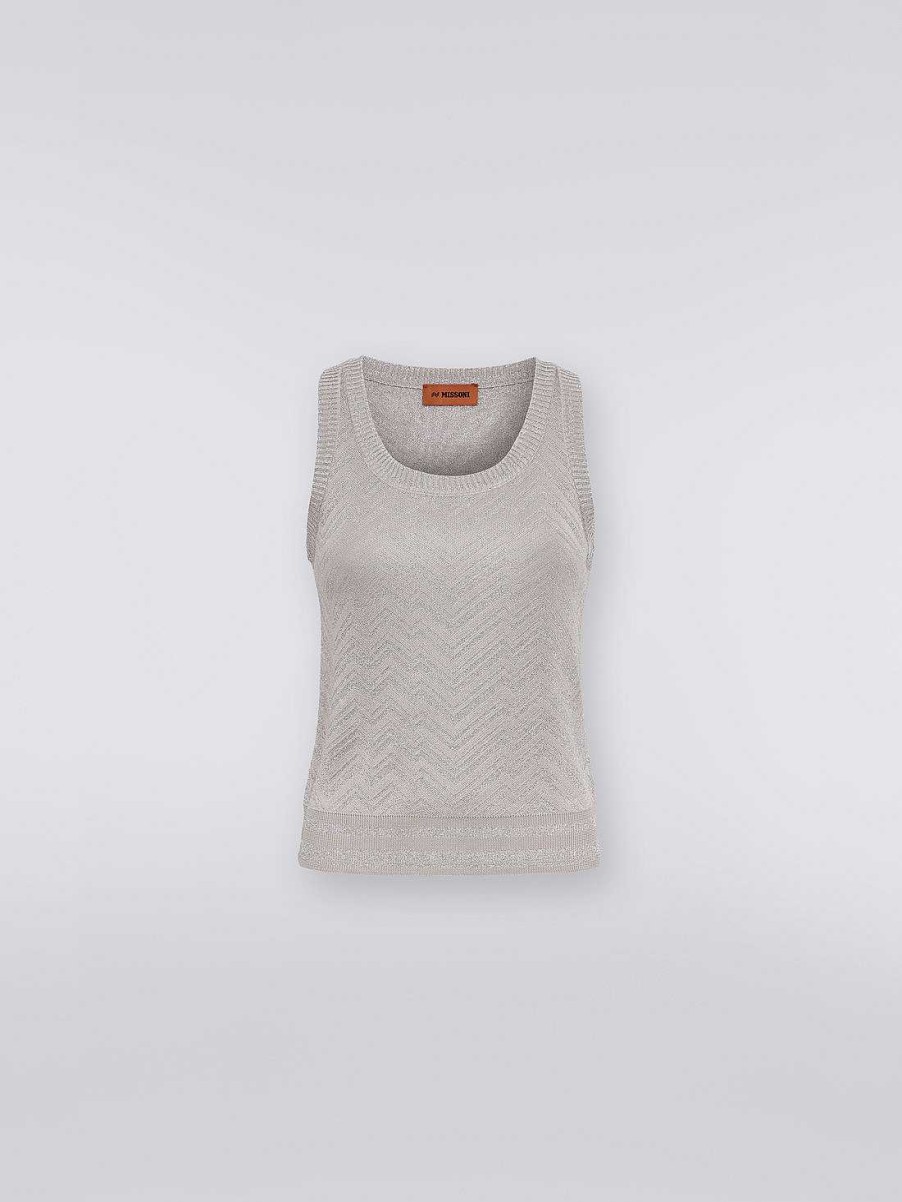 Kvinder Missoni T-Shirts Og Toppe | Tanktop I Viscoseblanding Med Tone-I-Tone Chevron Og Lame Solv