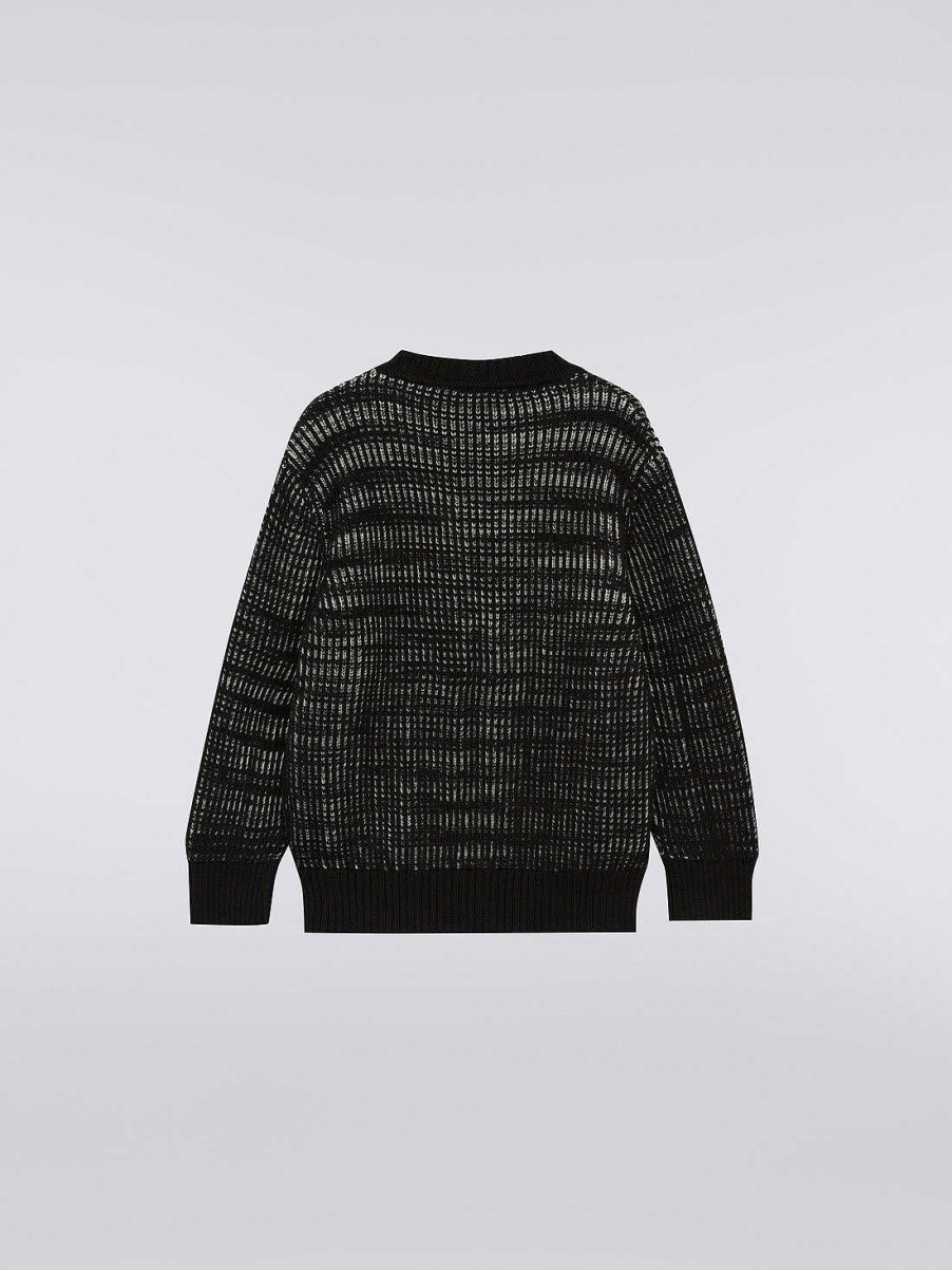 Dreng (4-14 Ar) Missoni | Uldstrikket Pullover Med Rund Hals Sort Hvid