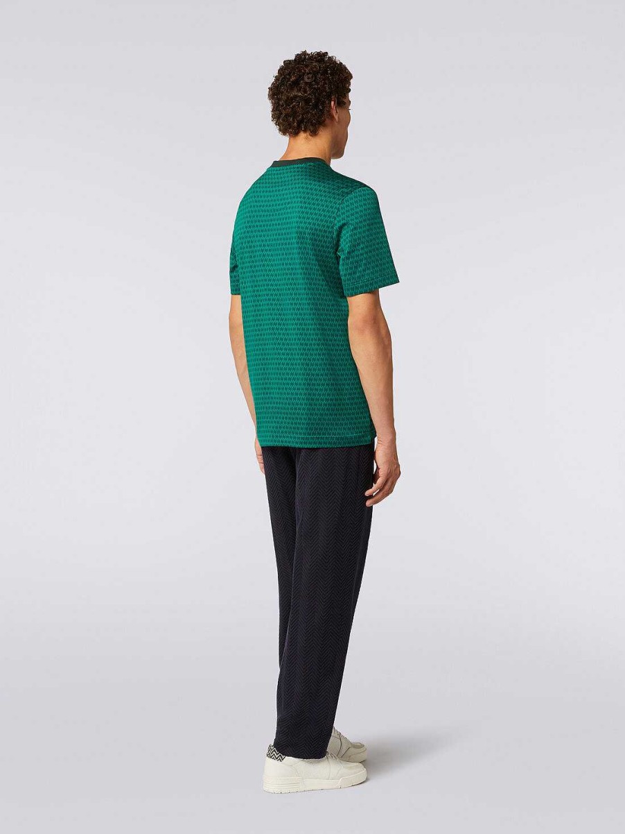 Maend Missoni Poloer Og T-Shirts | T-Shirt I Bomuld Med Rund Hals Og Broderi Gron