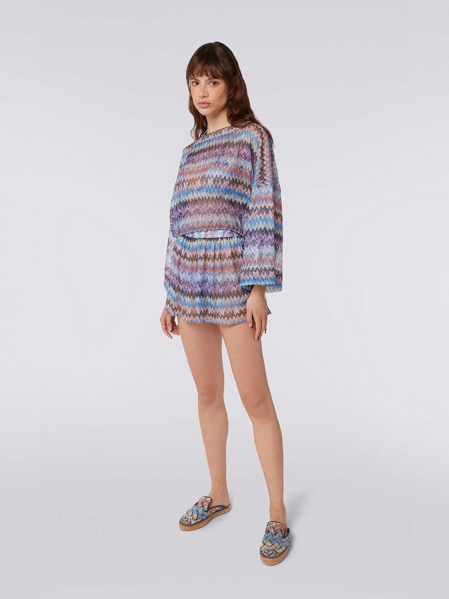 Kvinder Missoni Strandtoj | Chevron Viskose Tyl Cover Up Bluse Bla