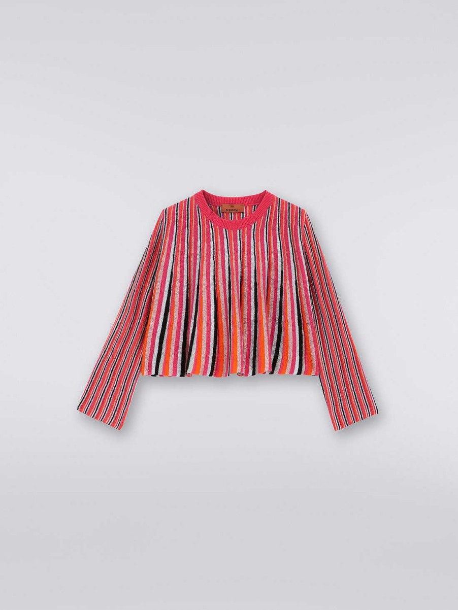 Pige (4-14 Ar) Missoni | Langaermet Sweater I Bomuldsblanding Med Lodrette Striber Flerfarvet