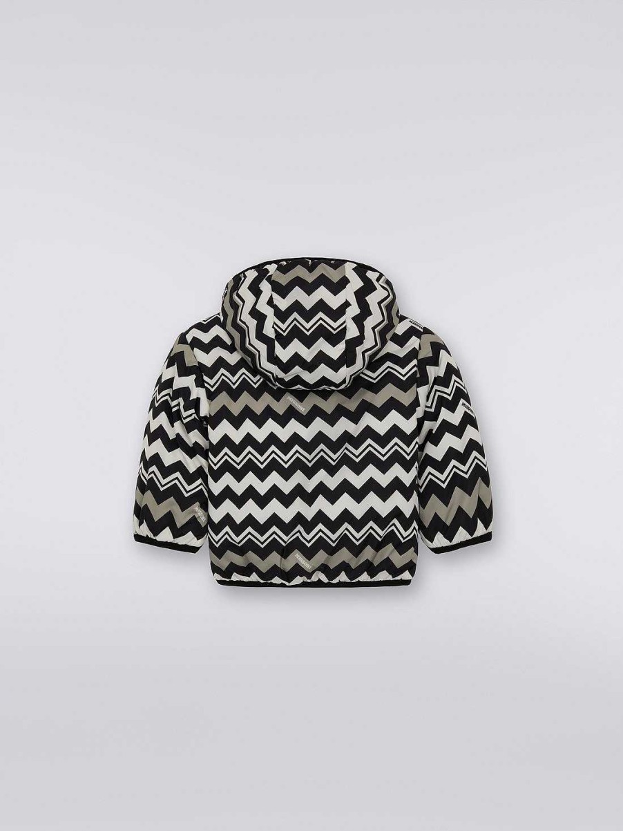 Dreng (4-14 Ar) Missoni | Dobbeltsidet Zigzag Nylonjakke Med Logo Sort Hvid