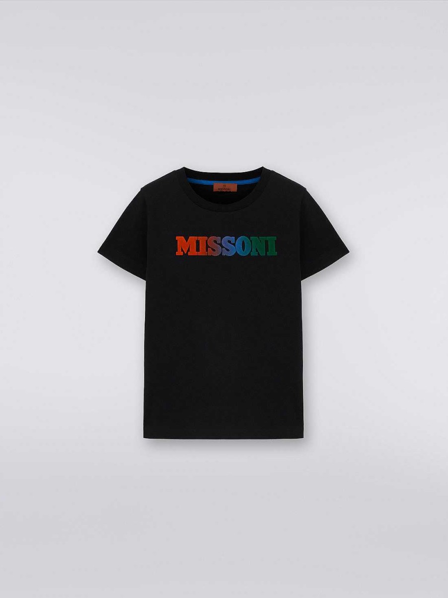 Dreng (4-14 Ar) Missoni | Kortaermet T-Shirt I Bomuld Med Logo Sort