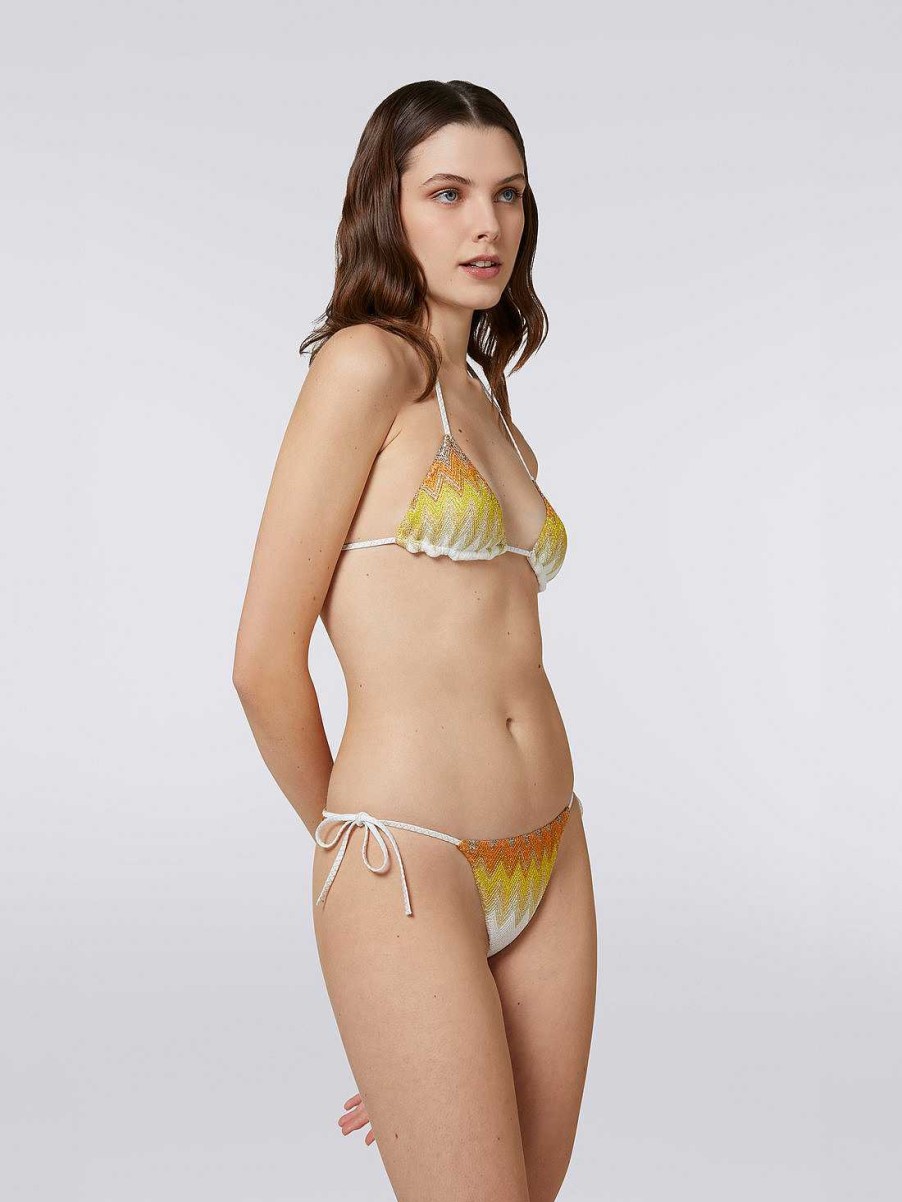 Kvinder Missoni Badetoj | Zigzag Bikini I Viskoseblanding Med Lurex Hvid, Gul & Okker