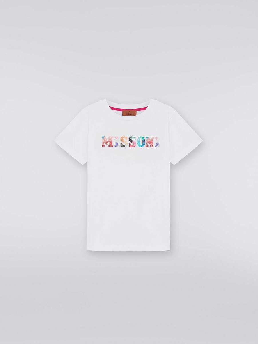 Pige (4-14 Ar) Missoni | Bomuld T-Shirt Med Pailletter Logo Hvid