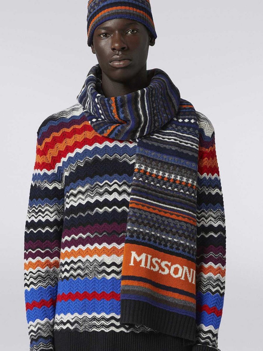 Maend Missoni Torklaeder & Foulards | Jacquard Uld Torklaede Med Logo Flerfarvet