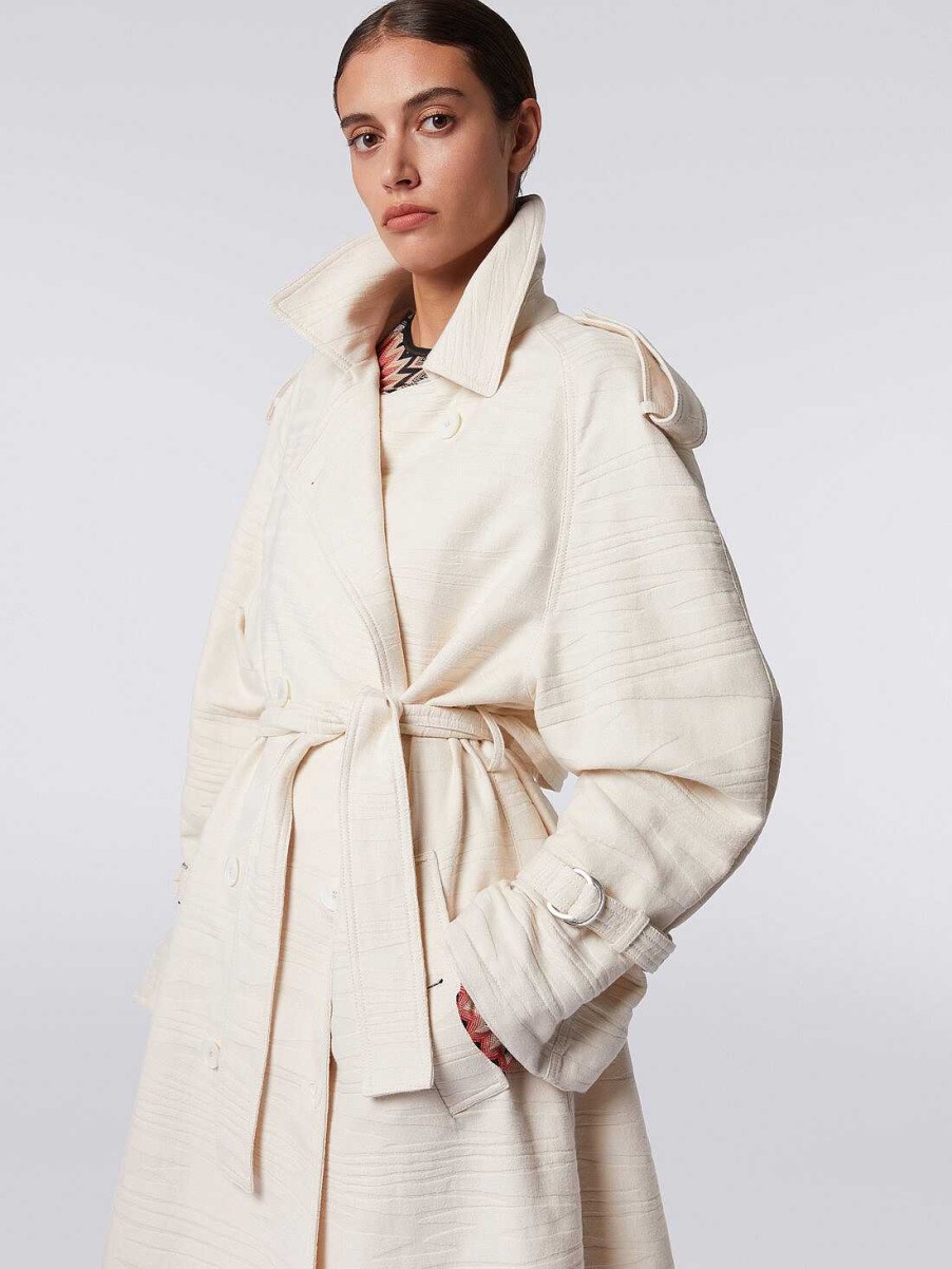 Kvinder Missoni Frakker & Jakker | Trenchcoat I Slub Jacquard Bomuldslaerred Beige