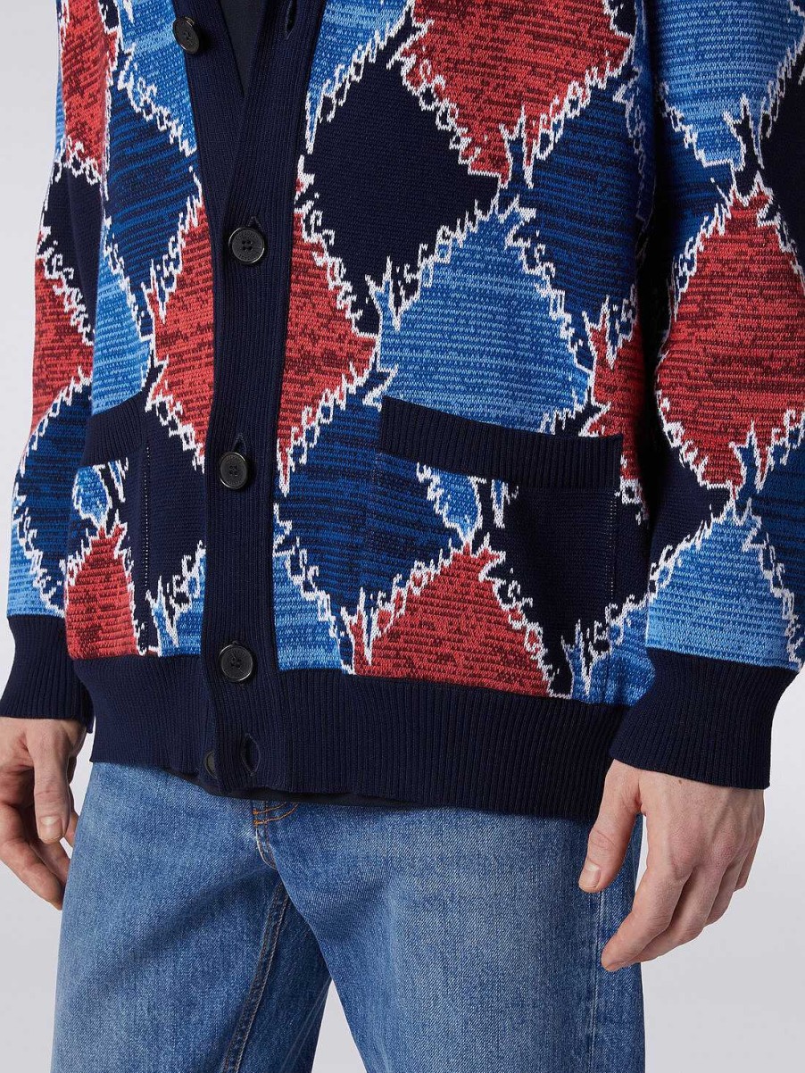 Maend Missoni Strik | Cardigan I Diamantbomuld Med Logo Skrift Flerfarvet