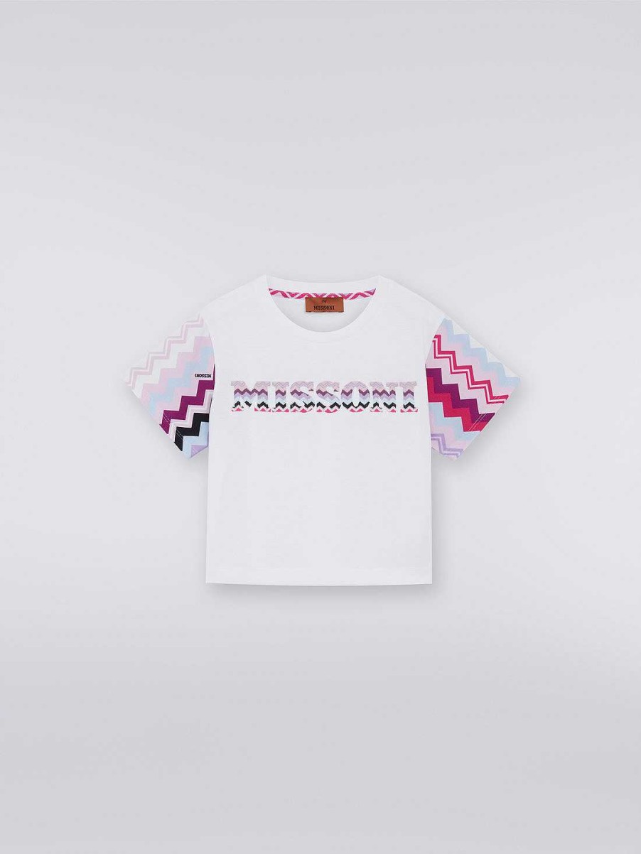 Pige (4-14 Ar) Missoni | Bomuld T-Shirt Med Indlaeg Og Zigzag Logo Flerfarvet