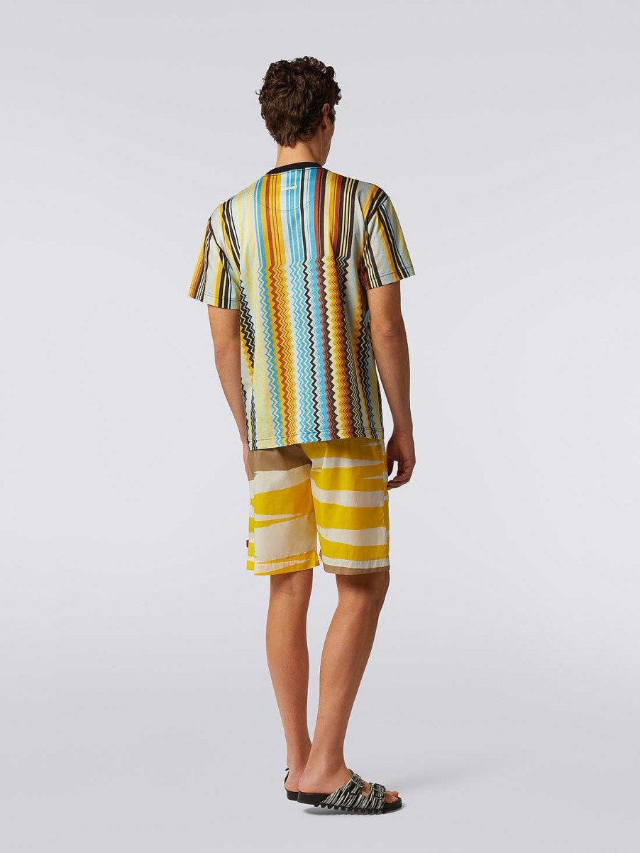 Maend Missoni Poloer Og T-Shirts | T-Shirt I Bomuld Med Rund Hals Og Zigzag Print Flerfarvet