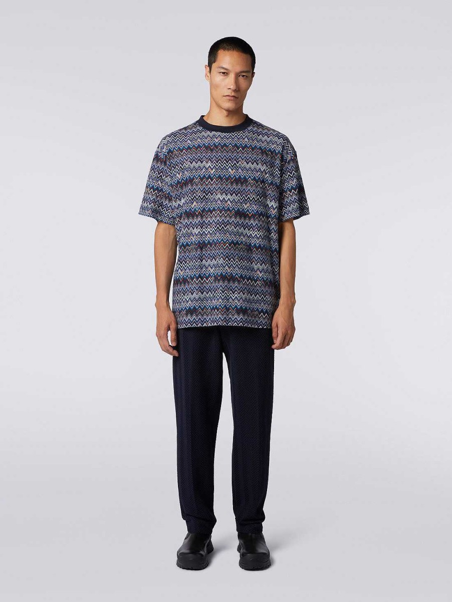 Maend Missoni Poloer Og T-Shirts | T-Shirt Med Rund Hals I Bomuld Og Viskose Marine Bla