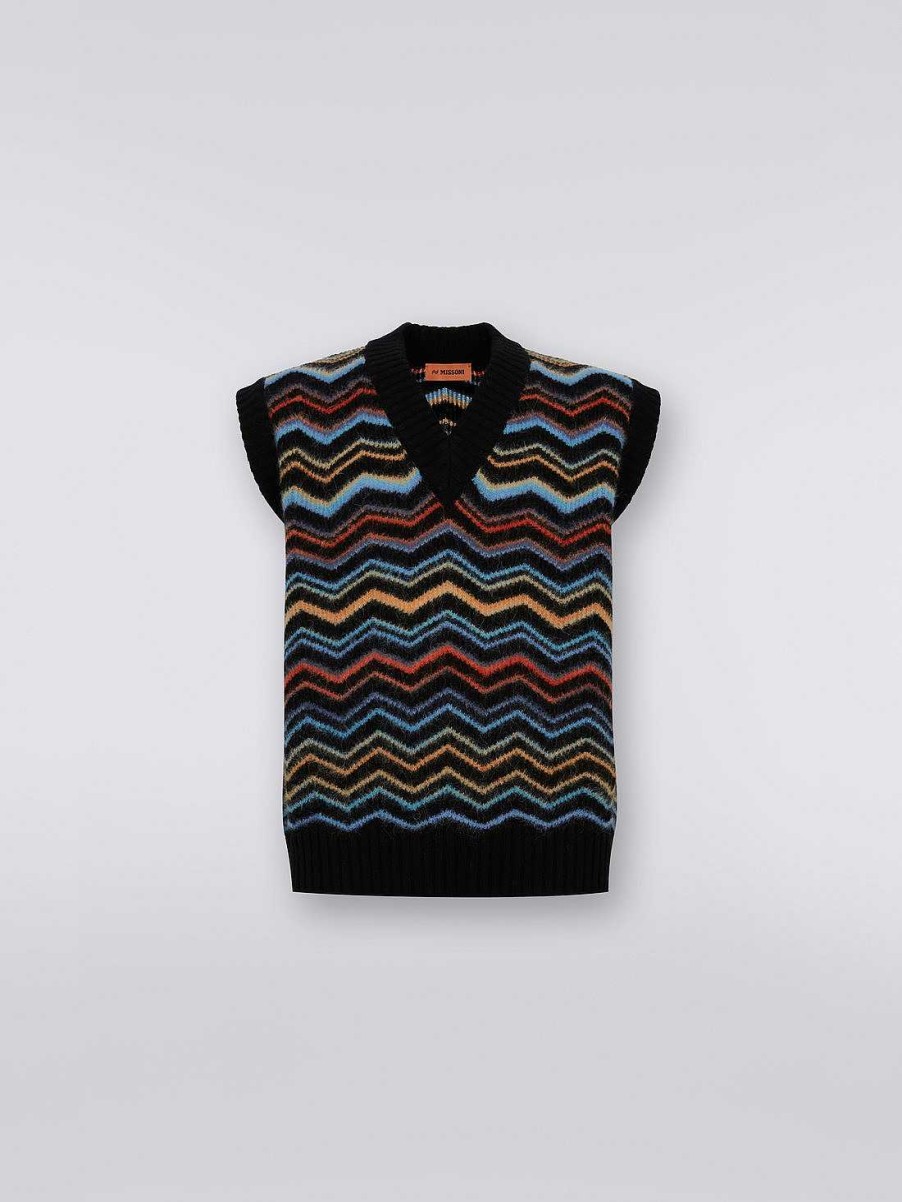 Maend Missoni Strik | Uld Og Mohair Chevron Vest Flerfarvet