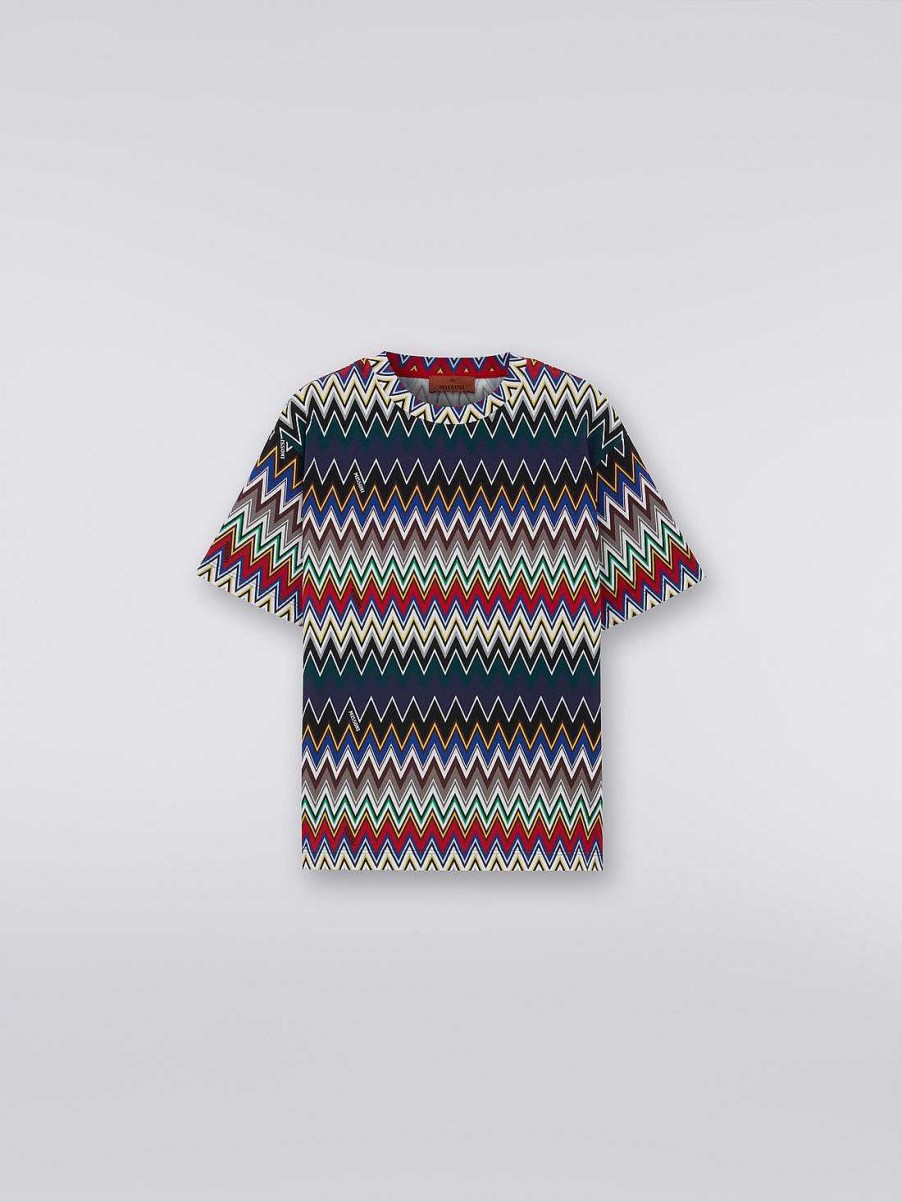 Dreng (4-14 Ar) Missoni | T-Shirt I Bomuldsblanding Med Zigzag Vaevning Flerfarvet