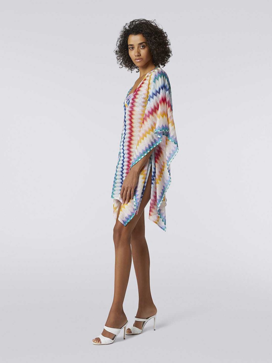 Kvinder Missoni Strandtoj | Kort Cover Up Kaftan I Zigzag Viskose Med Lurex Flerfarvet