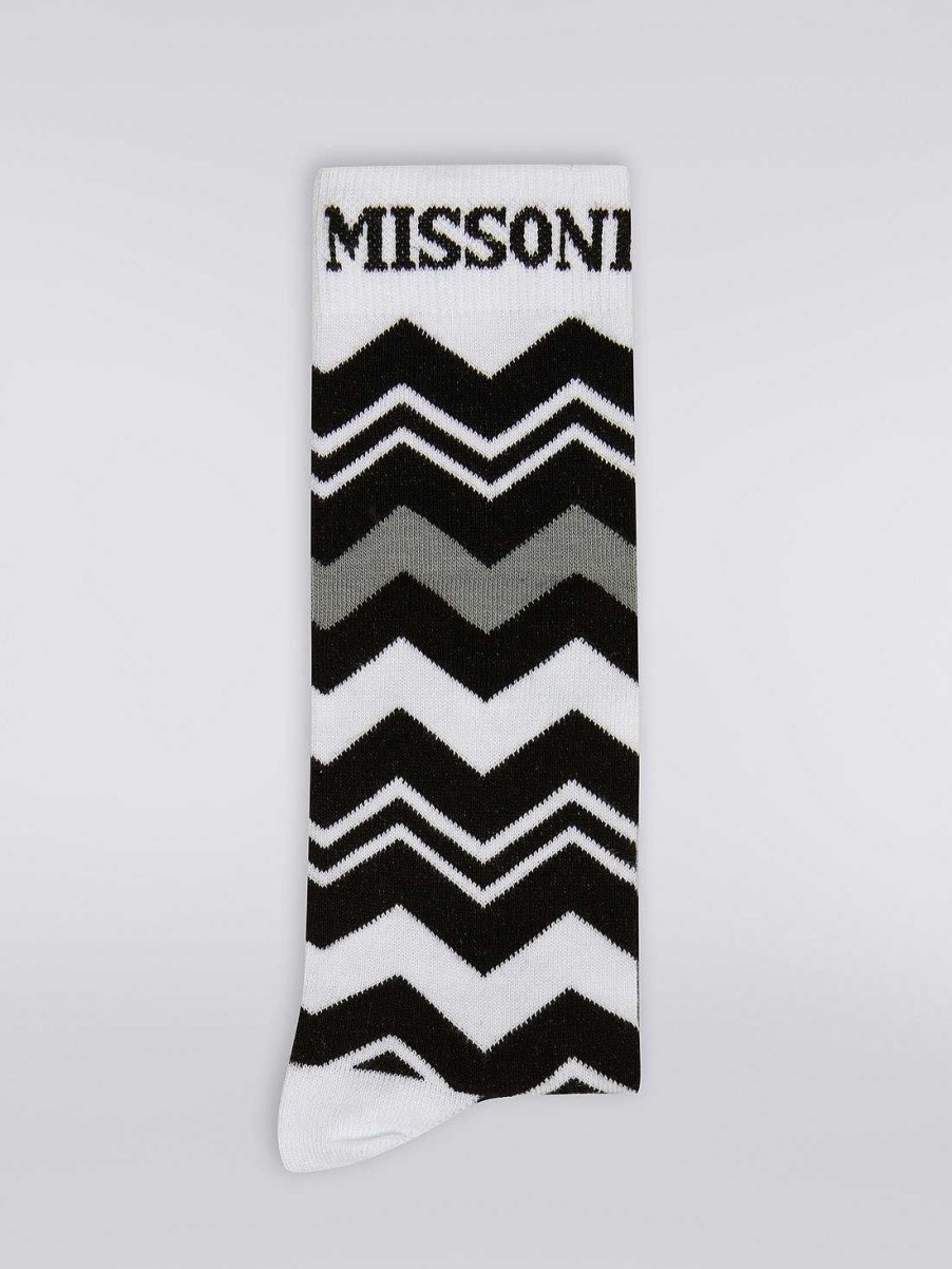 Pige (4-14 Ar) Missoni | Zigzag Stromper I Bomuldsblanding Sort Hvid