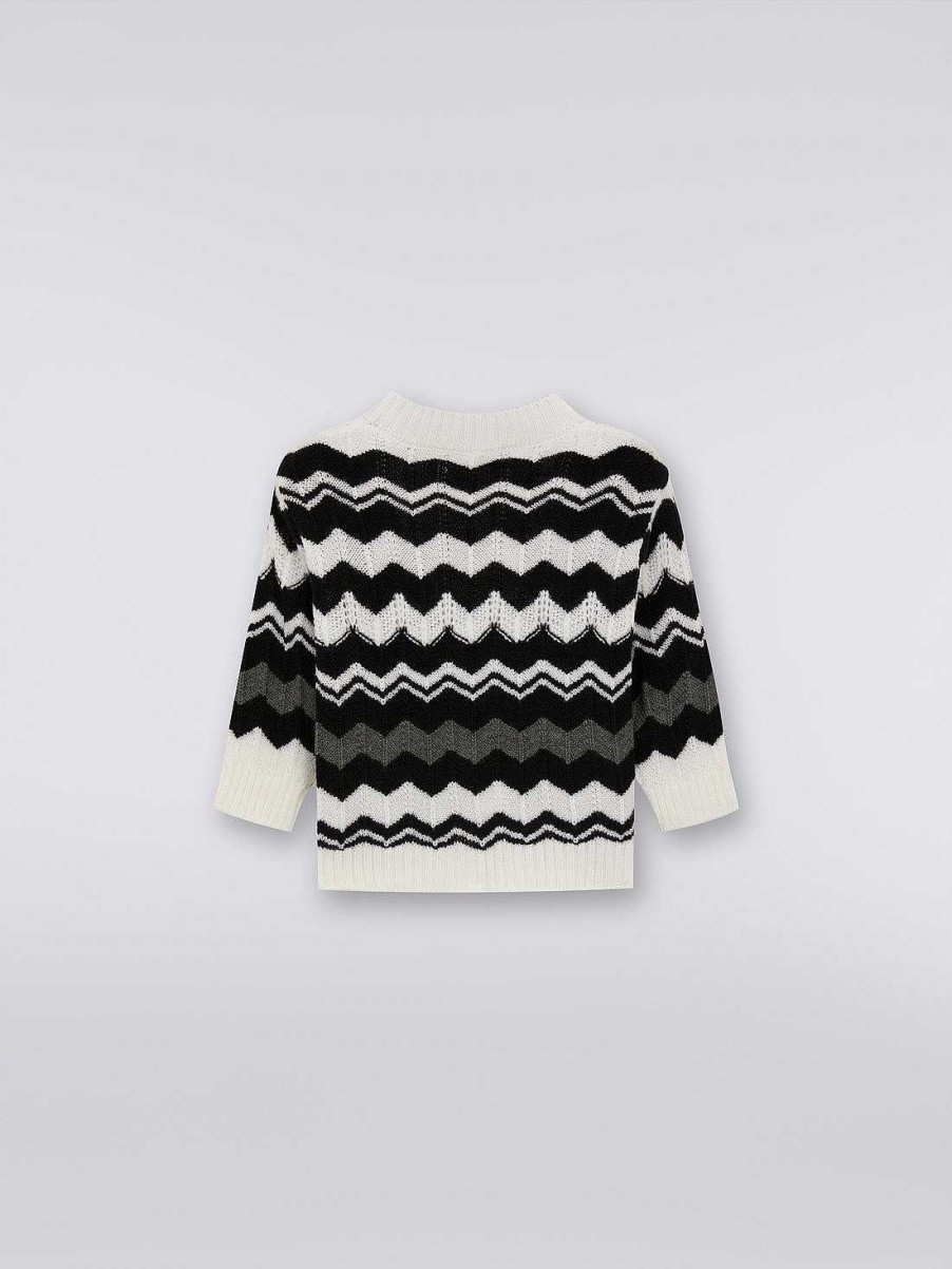 Dreng (4-14 Ar) Missoni | Kort Uldcardigan Med Zigzag Sort Hvid